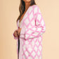 Pink Rhombus Pattern Knit Open Front Pocketed Cardigans