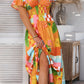 Orange Floral Print Smocked Empire Waist V Neck Maxi Dress