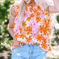 Orange Ruffled Sleeve Smocked Floral Top