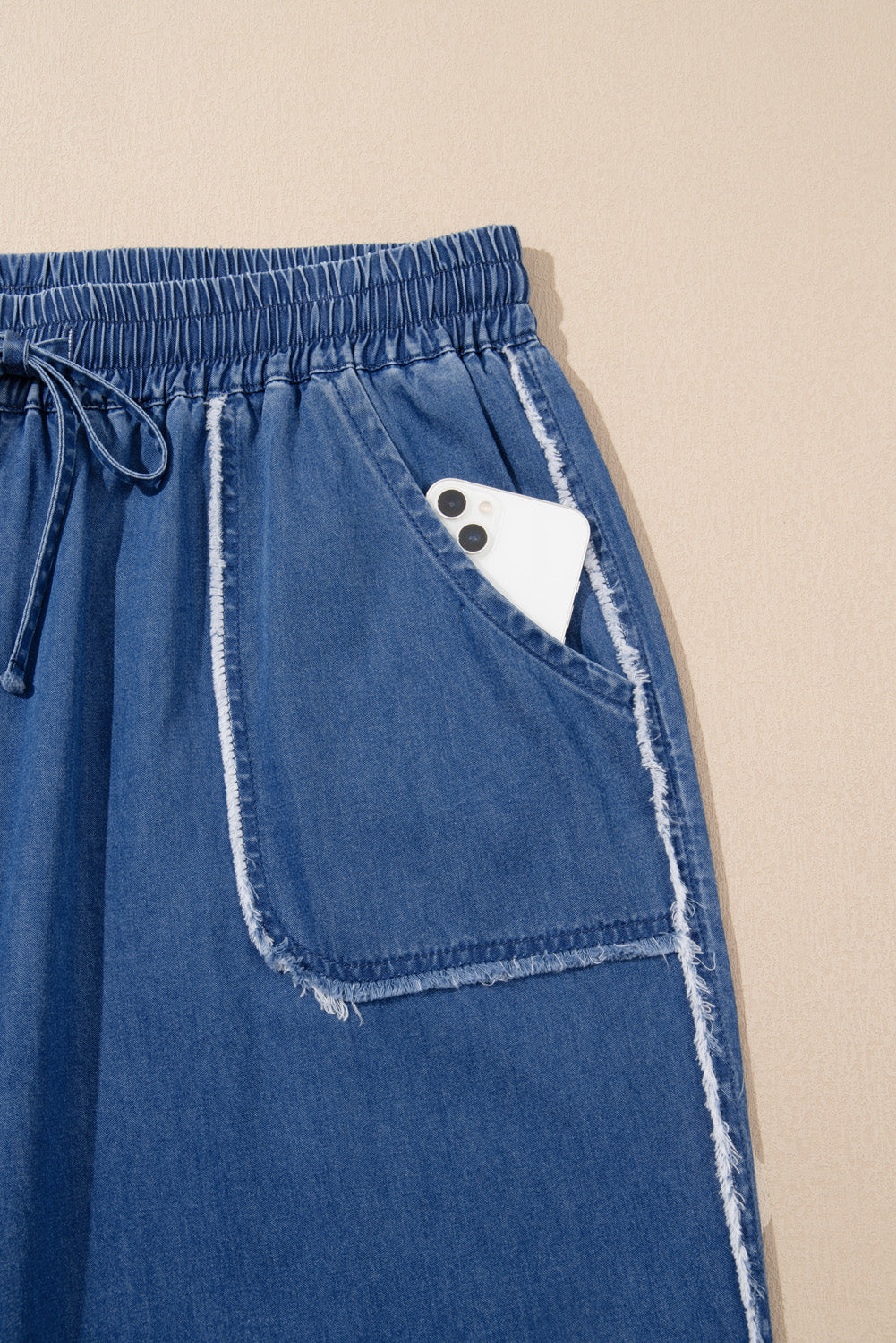 Sail Blue Washed Denim Chambray Loose Plus Size Pants