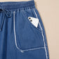 Sail Blue Washed Denim Chambray Loose Plus Size Pants