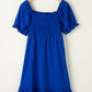 Dark Blue Shirred Ruffled Square Neck Plus Size Mini Dress