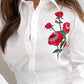 Embroidery Floral Pattern Button Down Asymmetrical Hem Shirt Top