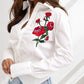 Embroidery Floral Pattern Button Down Asymmetrical Hem Shirt Top