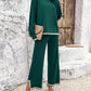 2PCS Round Neck Long Sleeve Slit Top & Straight Leg Pants Set