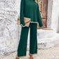 2PCS Round Neck Long Sleeve Slit Top & Straight Leg Pants Set