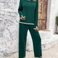 2PCS Round Neck Long Sleeve Slit Top & Straight Leg Pants Set