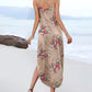 Floral Print V Neck Spaghetti Strap Boho Maxi Dress Casual Slit Pocket Design Vacation Sundress