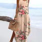 Floral Print V Neck Spaghetti Strap Boho Maxi Dress Casual Slit Pocket Design Vacation Sundress