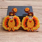 Yellow Halloween Turkey Beaded Drop Earrings