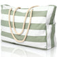 Smoke Green Striped Waterproof Canvas Large Capacity Tote Bag