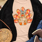 Khaki Thanksgiving Bowknot Turkey Graphic Crewneck Tee