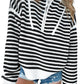 Black Stripe Zip up Collar Drop Shoulder Sweater