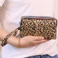 Brown Leopard Print PU Leather Wristlet Zipper Makeup Bag