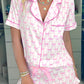 Pink Bowknot Printed Short Sleeve and Ruffled Shorts Valentines Pajama Set