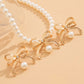 Gold Rhinestone Pearl Bow Decor Plated Necklace and Earrings Set