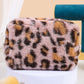 Peach Blossom Leopard Print Zipper Plush Cosmetic Bag