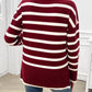 Striped V Neck Long Sleeve Side Slit Knit Sweater