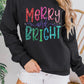 Black Glittering Merry and Bright Graphic Christmas Pullover Sweatshirt