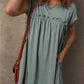 Mist Green Frilled Gathered Seam Round Neck T Shirt Dress