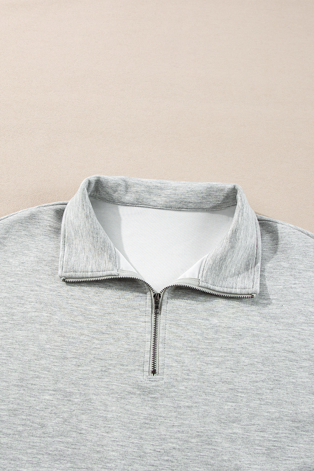 Light Grey Stand Neck Zipped Sweatshirt and Shorts Set