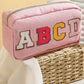 Pink ABCD Letter Decor Corduroy Zipper Cosmetic Bag