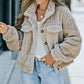 Khaki Solid Color Plush Fleece Button up Jacket