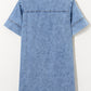 Beau Blue Short Sleeve Collared Patched Pocket Denim Mini Dress