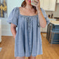 Myosotis Bubble Sleeve Square Neck Denim Babydoll Dress