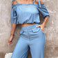 Cold Shoulder Frill Hem Top & Pants Set