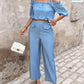 Cold Shoulder Frill Hem Top & Pants Set