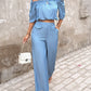 Cold Shoulder Frill Hem Top & Pants Set