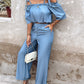 Cold Shoulder Frill Hem Top & Pants Set