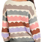 Gray Wave Striped Balloon Sleeve Drop Shoulder Sweater