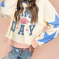 Beige GAME DAY Rugby Football Graphic Contrast Trim Pullover Sweatshirt