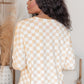 Beige Checkered Print Long Sleeve Top and Pants Lounge Set