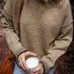 Pale Khaki Contrast Trim Mock Neck Drop Shoulder Sweater