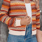 Orange Boho Striped Zip Up Long Sleeve Jacket