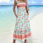 Floral Pattern Square Neck Thick Strap Shirred Ruffles Hem A Line Dress Vacation Dress