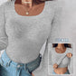 U Neck Built in Bra Long Sleeve Ribbed Top