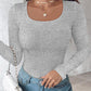 U Neck Built in Bra Long Sleeve Ribbed Top