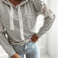 Striped Contrast Floral Lace Patch Hoodie Pullover Long Sleeve Casual Sweatshirt