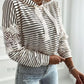 Striped Contrast Floral Lace Patch Hoodie Pullover Long Sleeve Casual Sweatshirt