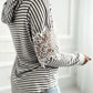 Striped Contrast Floral Lace Patch Hoodie Pullover Long Sleeve Casual Sweatshirt