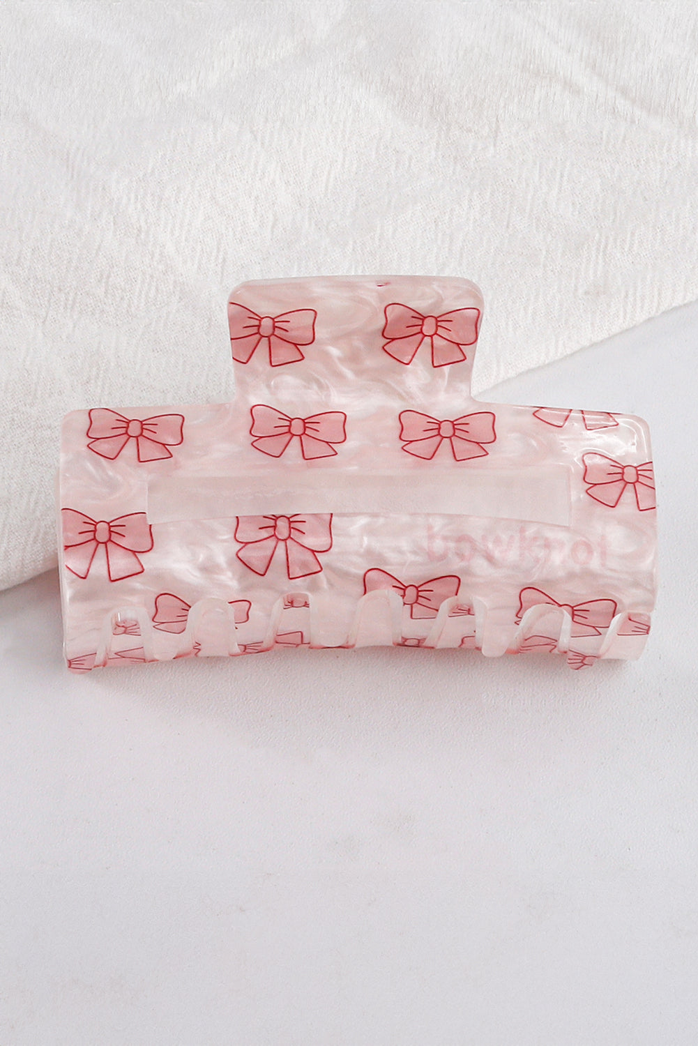 Light Pink Bow Knot Print Acrylic Square Hair Claw