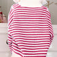 Pink Stripe Zip up Collar Drop Shoulder Sweater