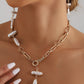 Gold Faux Pearl Daisy Jointed Chain Choker Necklace