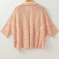 Apricot Pink Hollowed Knit 3/4 Dolman Sleeve Buttoned Collared Sweater