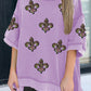 Orchid Petal Sequin Fleur De Lis Patched Exposed Seam Oversize Top