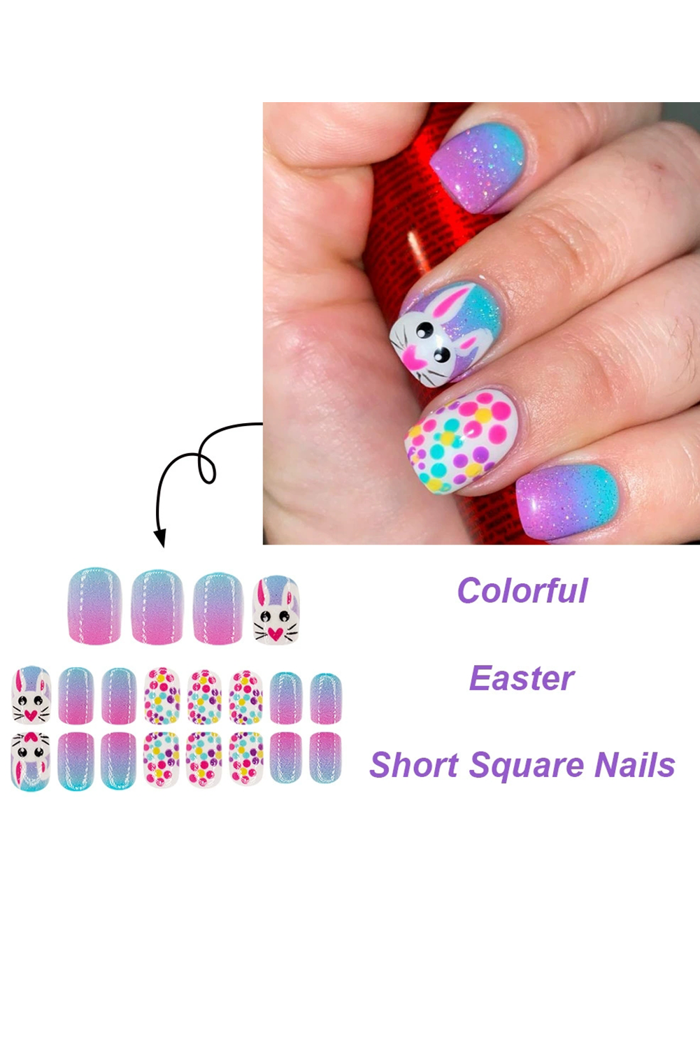 Bonbon Polka Dot Bunny Easter Fashion Square Nail Stickers